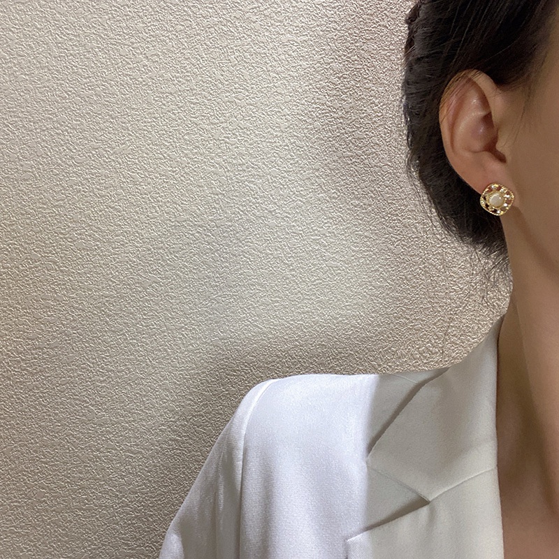 Khuyên Tai Đính Đá Opal Phong Cách Thời Trang Pháp Đơn Giản Tinh Tế Dễ Phối Đồ