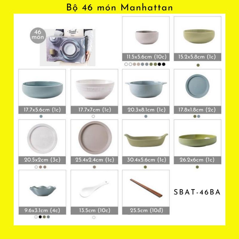 Bộ bát đĩa, bộ bát đĩa sứ cao cấp 46 món cho 8 - 10 người phong cách Mỹ La Tinh - Manhattan