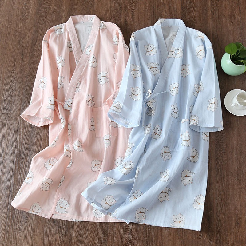 Áo Choàng Tắm Vải Cotton Mỏng Phối Ren Kiểu Kimono Thời Trang Mùa Xuân Cho Cặp Đôi