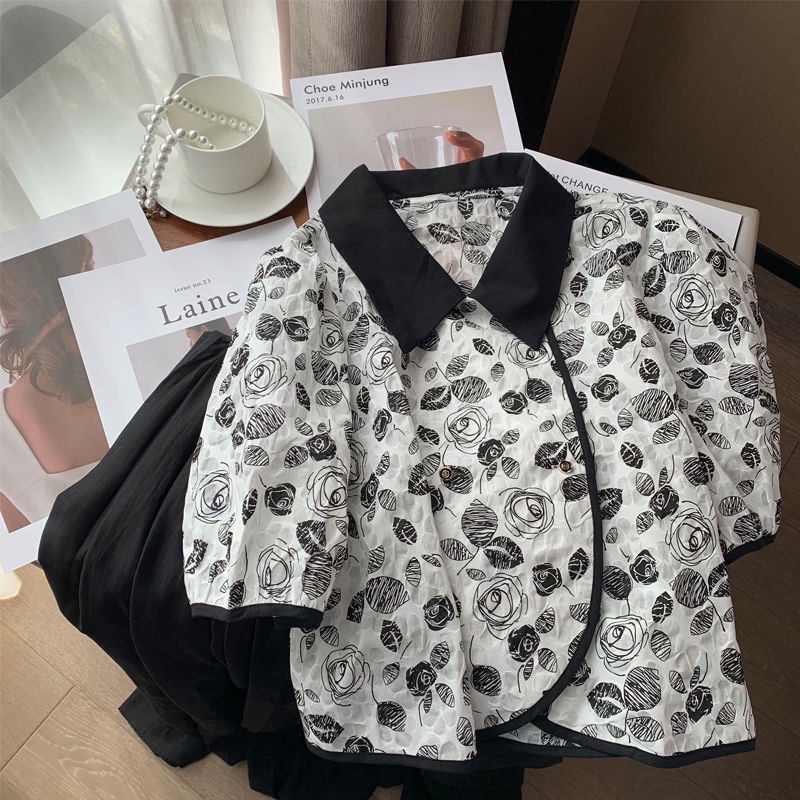 Áo Kiểu Tay Ngắn Phồng Họa Tiết Sọc Caro Phong Cách Pháp Ngọt Ngào Thời Trang Mùa Hè Mới Cho Nữ