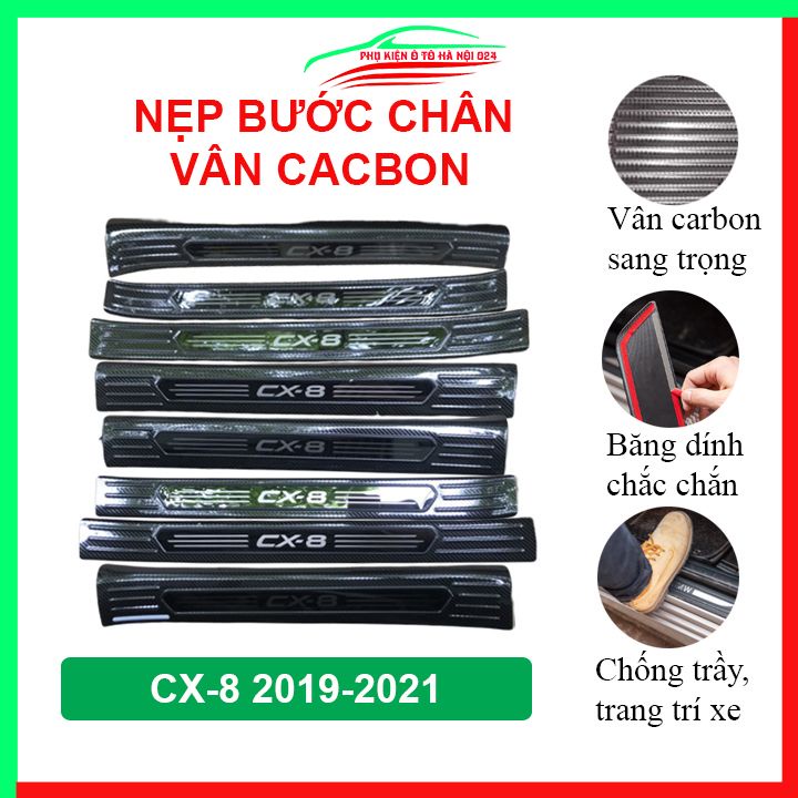 Ốp bậc cửa, nẹp bước chân CX8, CX-8 2019-2021 vân cacbon chống trầy bảo vệ trang trí xe