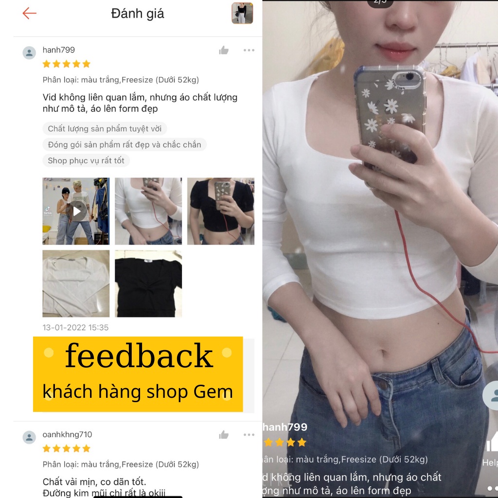 Áo Croptop cổ vuông tay dài ôm body phong cách Hàn Quốc - Áo nữ tay dài vải thun dáng ôm xinh xắn Gem94
