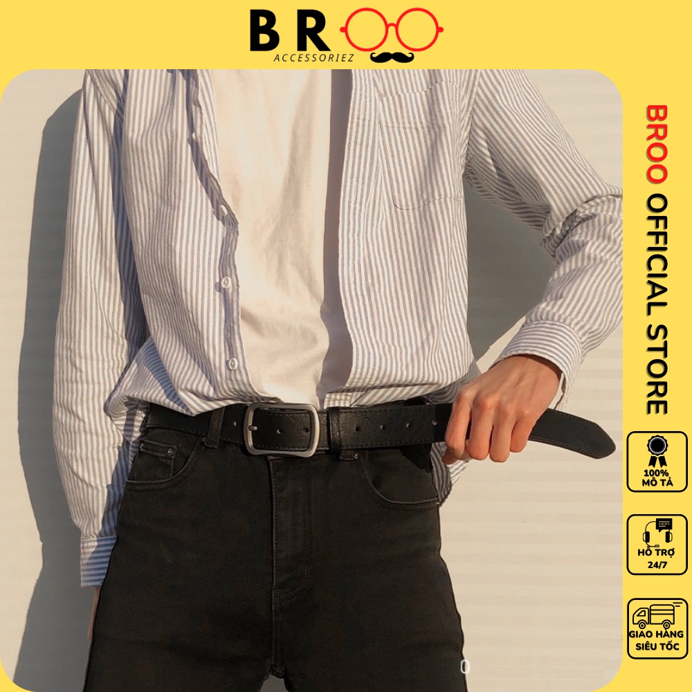 Thắt lưng nam BROO mặt vuông chữ nhật, dây nịt lưng ulzzang bản to 3.8cm phong cách Hàn Quốc