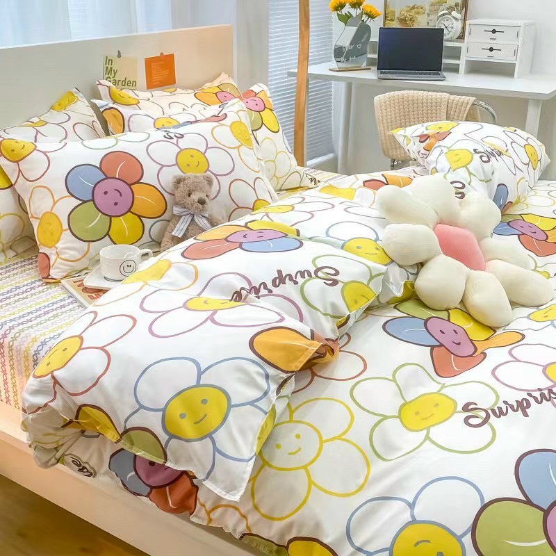 Bộ chăn ga gối Cotton Poly Vanda nhập khẩu họa tiết Hoa lá Miễn Phí bo chun drap giường
