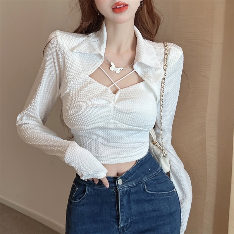 Áo Sơ Mi Lửng Tay Dài Cổ Bẻ Phối Nơ Thời Trang Mùa Thu Quyến Rũ Dành Cho Nữ