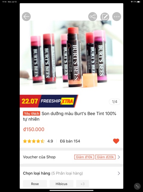 Son dưỡng màu Burt’s Bee Tint 100% tự nhiên