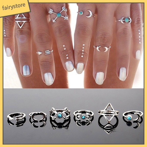 Set 6 nhẫn đeo đốt tay thiết kế đa dạng thời trang cho nữ