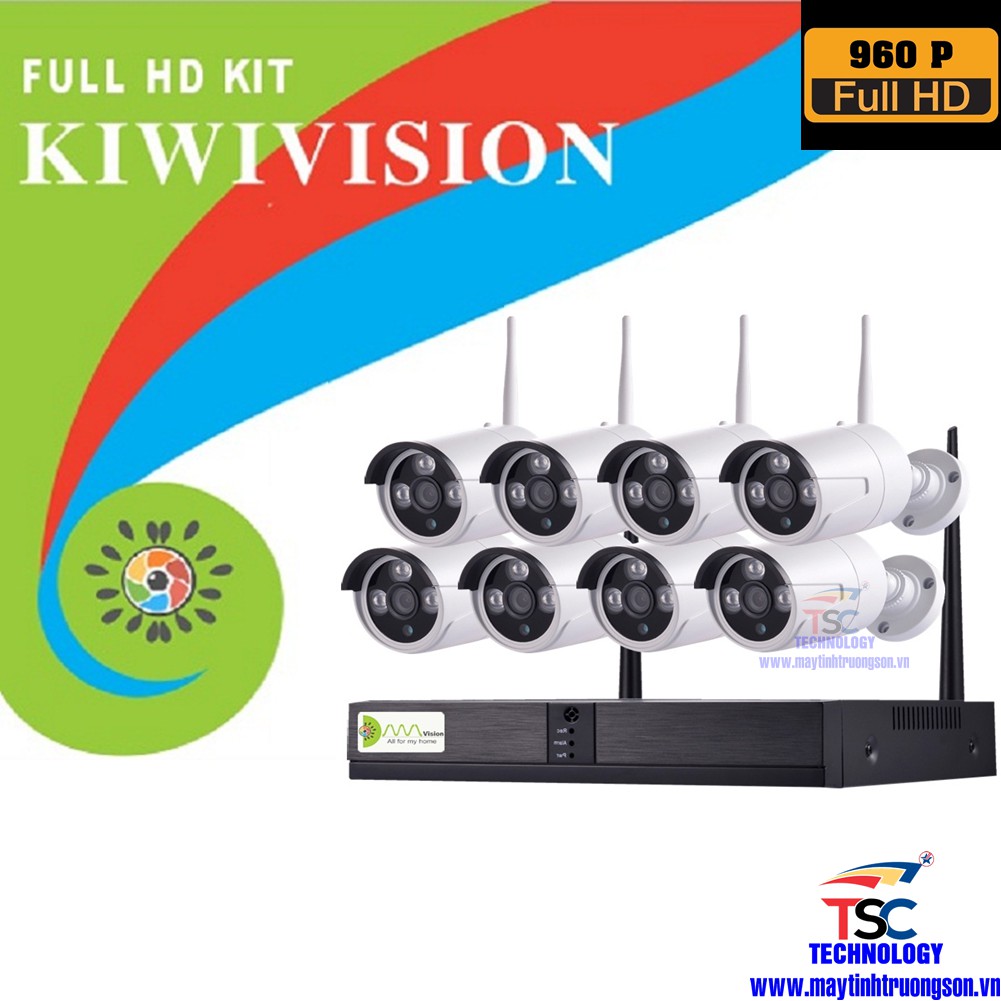 Bộ Camera KIWIVISION NVR8130 Wifi NVR Kit 8 Mắt Camera Thân Ống 1.3M HD 960P