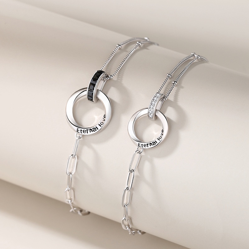 Vòng Tay Cặp Nhẫn Đôi Khóa Hình Học Thời Trang Tươi Mới