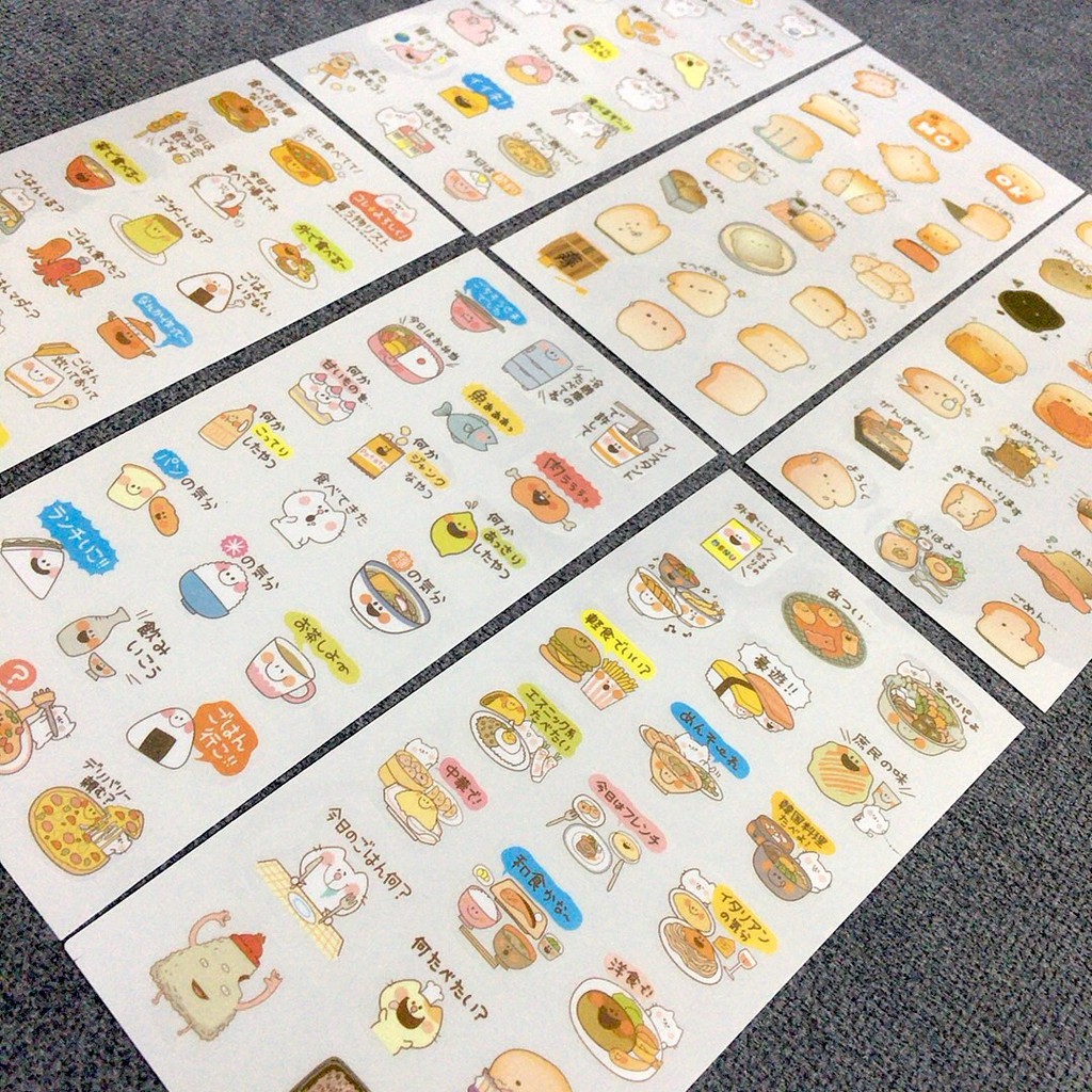 R0023 Bộ 6 tờ Sticker đồ ăn phiên bản Nhật Cute BUKAO