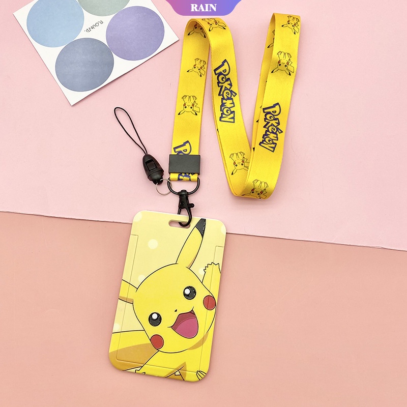 Bao Đựng Thẻ Bằng Nhựa Có Dây Đeo Họa Tiết Hoạt Hình Pikachu Hello Kitty Mickey Vịt StellaLou Bus ID
