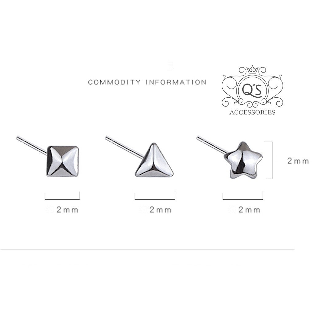Khuyên tai bạc hình học mini bông tai nụ 3 kiểu tam giác sao vuông S925 PETITE Silver Earrings QA Silver - KÈM ẢNH THẬT