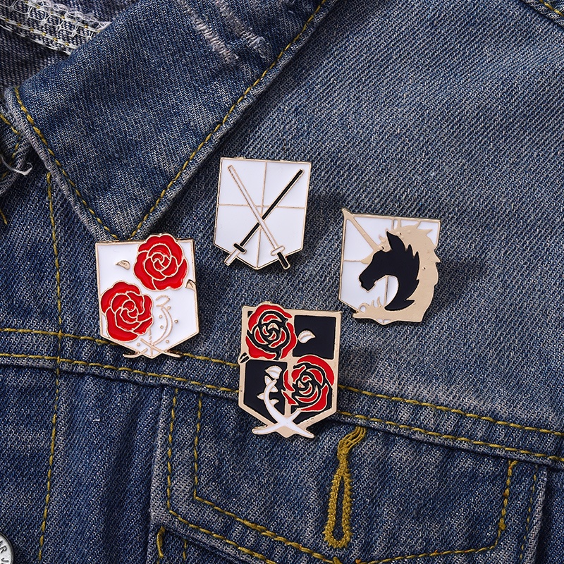 Huy hiệu cài áo QIHE JEWELRY hình anime Attack on Titan trang trí quần áo balo làm quà cho bạn bè