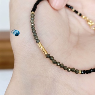 Vòng đá pyrite mix đá núi lửa cắt giác 2mm