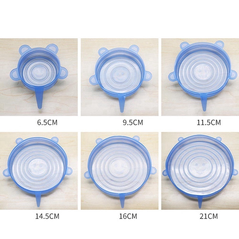 Set 6 nắp đậy silicon bảo quản thực phẩm có thể tái sử dụng tiện lợi cho nhà bếp