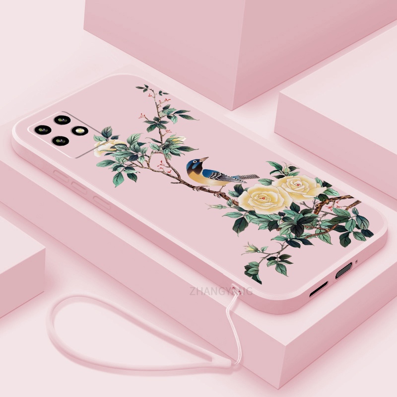 Ốp Điện Thoại TPU Mềm Họa Tiết Hoa Và Chim Có Dây Đeo Cho Realme 8i 7 7 Pro