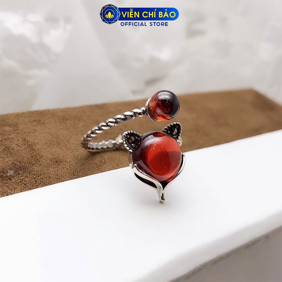 Nhẫn bạc nữ hồ ly đá đỏ chất liệu bạc 925 phong cách thời trang Ulzzang Unisex thương hiệu Viễn Chí Bảo N000439