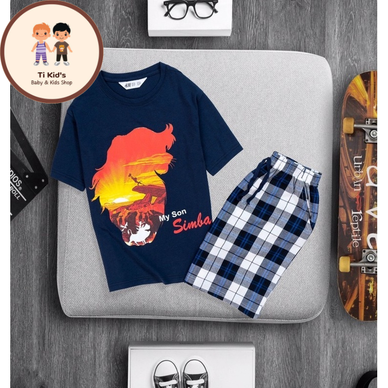 Bộ quần áo cộc tay HM bé trai 100% cotton hàng VNXK