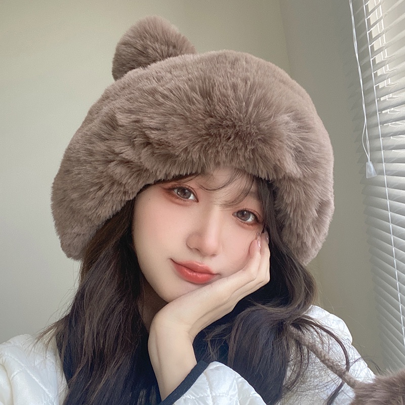Mũ Len Dày Dặn Giữ Ấm Tai Đính Quả Bông Dễ Thương Thời Trang Thu Đông Nhật Bản