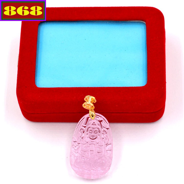 Mặt Phật Thiên Thủ Thiên Nhãn Pha Lê Hồng 3.6cm - Phật bản mệnh tuổi Tý - Mặt size nhỏ - Tặng kèm móc inox