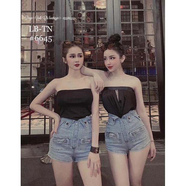 Quần short jean cạp cao khoá co giãn