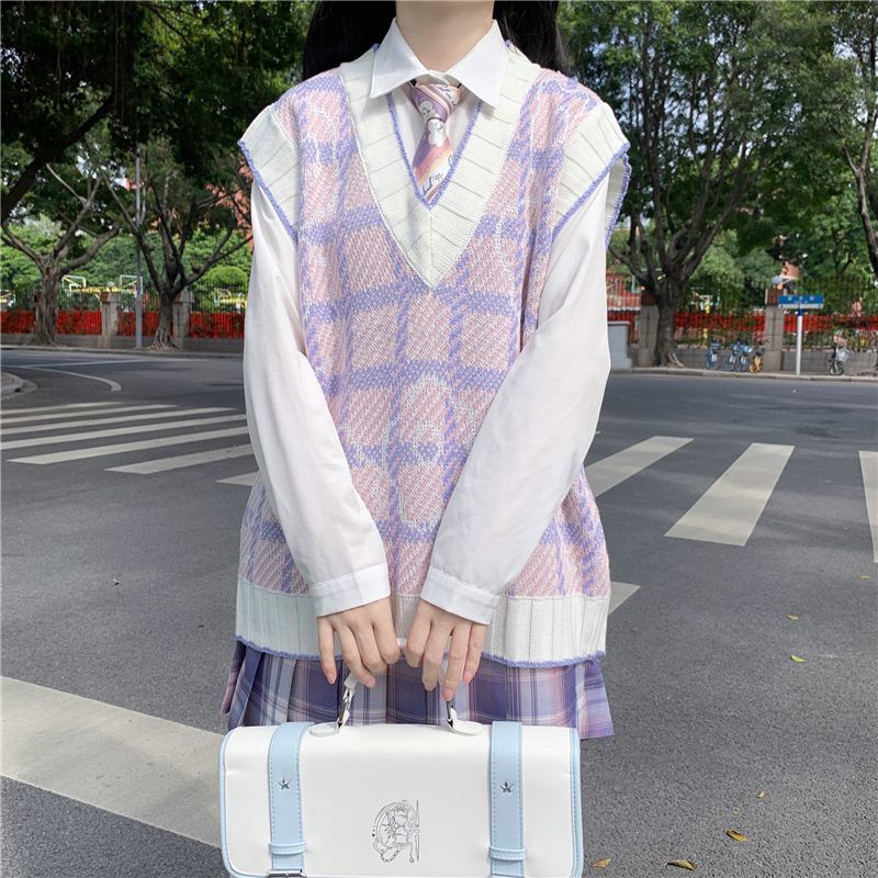 Set áo len không tay và áo sơ mi phong cách trẻ trung hợp thời trang (có bán lẻ)