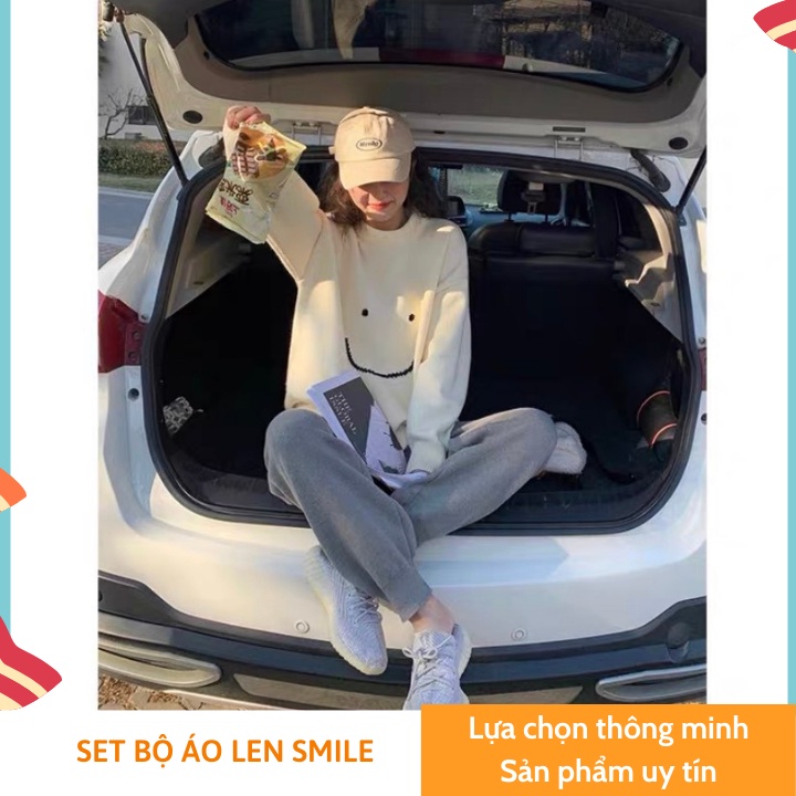 Set bộ áo len nữ SMILE cao cấp gồm áo và quần dài dầy dặn, FREESHIP, form rộng, phong cách Hàn Quốc, Ulzzang [CÓ SẴN] | BigBuy360 - bigbuy360.vn