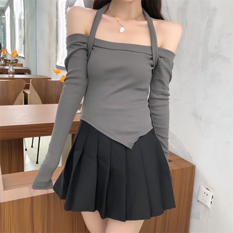 ZHELIHANGFEI Áo Thun Nữ Tay Dài Hở Vai Ôm Dáng Thời Trang