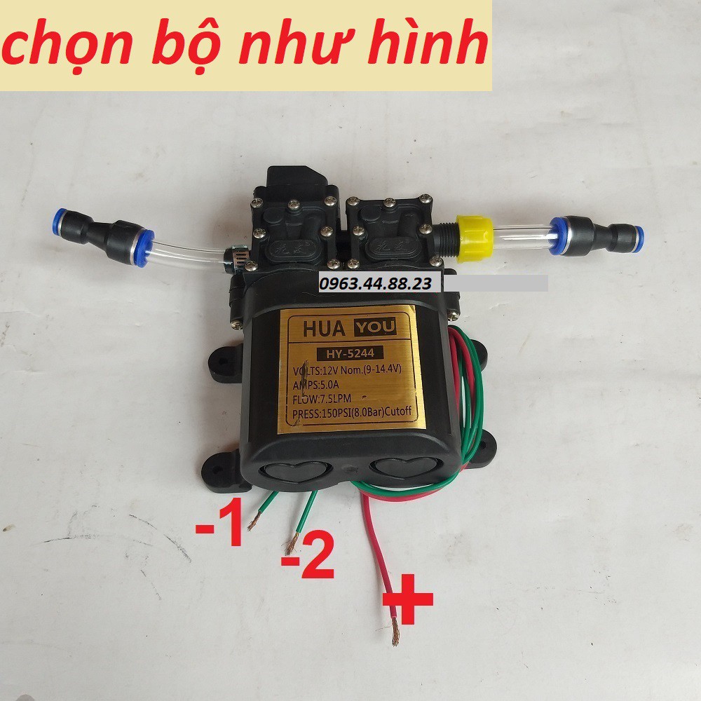 bơm phun sương - bơm tăng áp mini (máy bơm nước 12v-đôi + 2 chuyển ống 8)