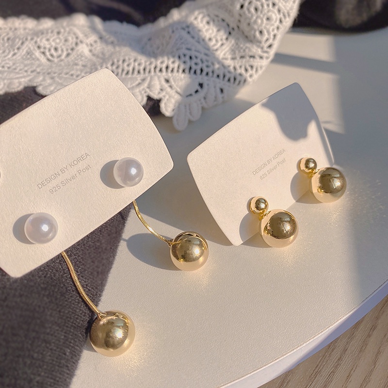 Bông Tai Một Phong Cách Retro Pháp Đính Ngọc Trai Kim Loại Đơn Giản Độc Đáo