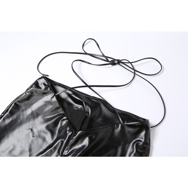 DUNEA Quần dài da PU ống rộng lưng cao thời trang dành cho nữ