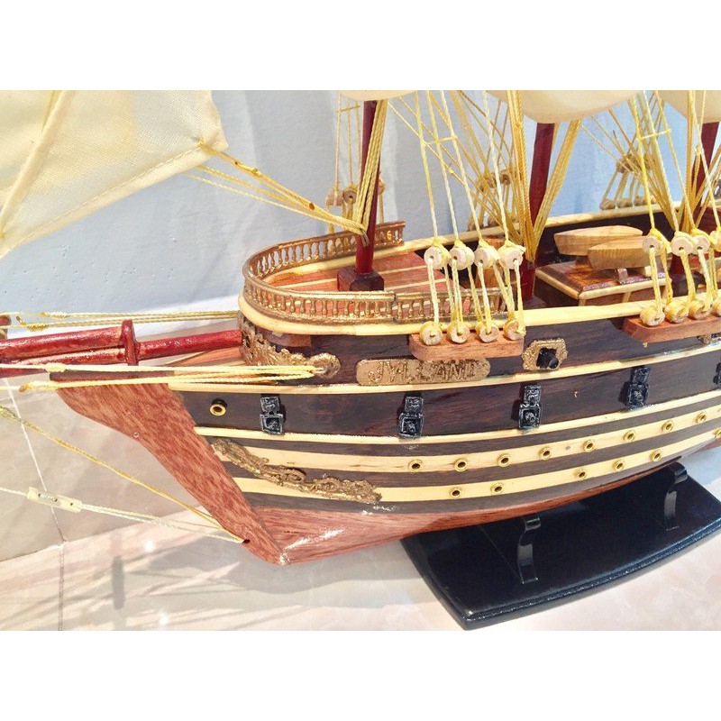 [DALE SỐC] Thuyền Buồm JYLLAND Hàng Xuất Khẩu Dài 56cm ( Thân 40cm) Gỗ Còng- Buồm màu Trắng Vàng