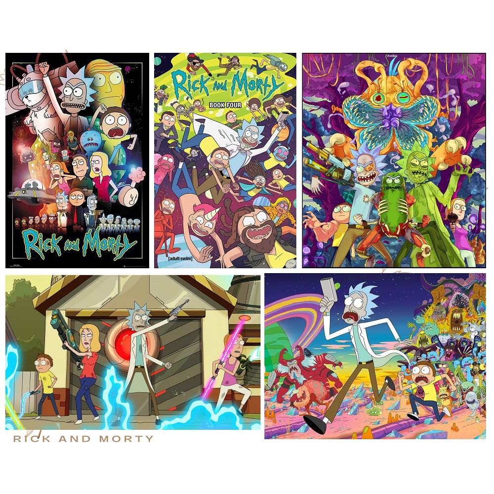 Postcard Rick and Morty có dán sticker in hình anime - Quà Tặng