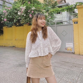 Áo sơ mi hoa nhí tay phồng