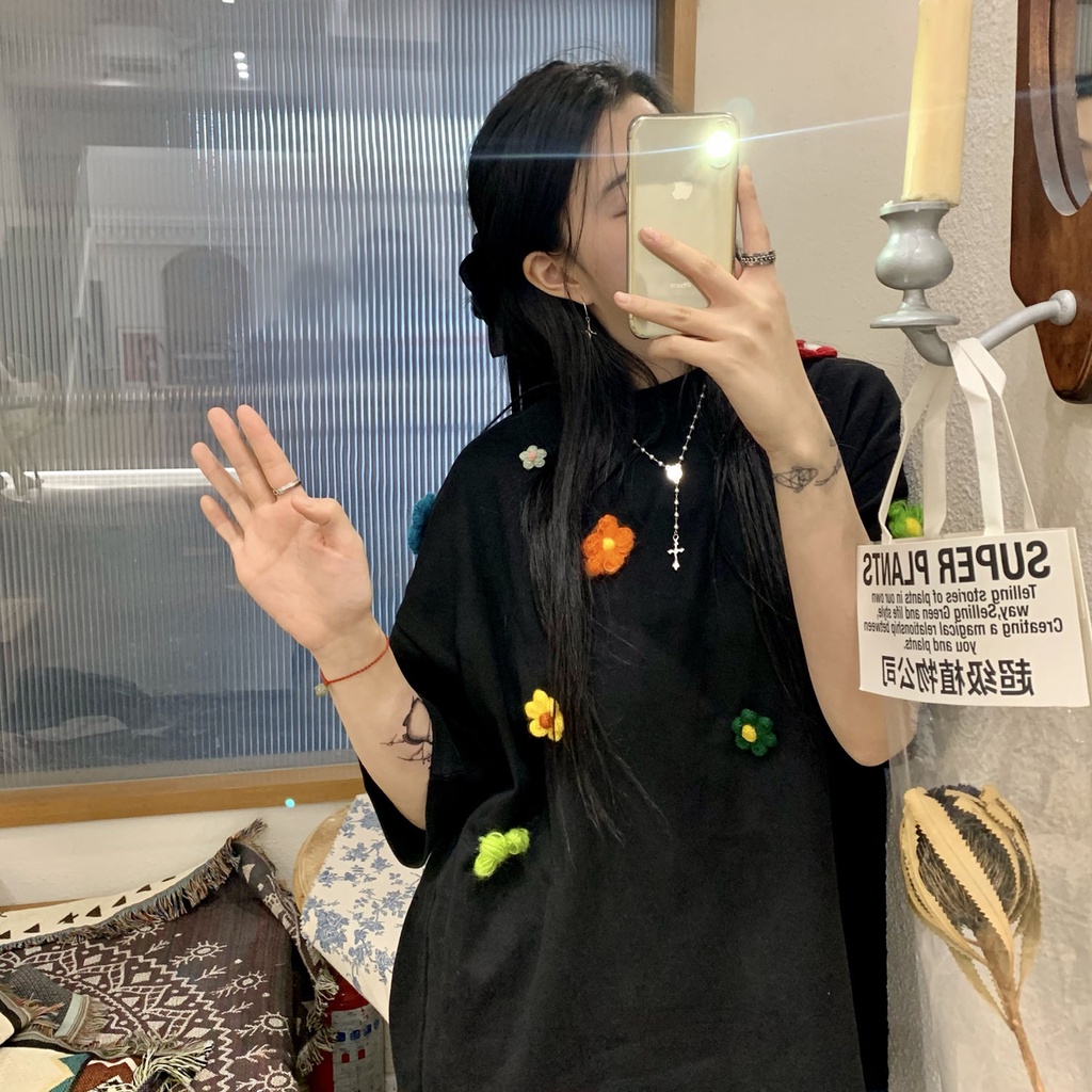 Áo Thun Cotton Tay Ngắn Dáng Rộng In Họa Tiết Hoa Phong Cách Hàn Quốc Thời Trang Mùa Hè Mới 2022 Dành Cho Bạn Nữ