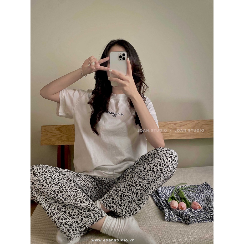 Long Sleep Pants Hoa Nhí - Quần mặc ở nhà họa tiết hoa nhí phong cách Hàn - Lưng chun