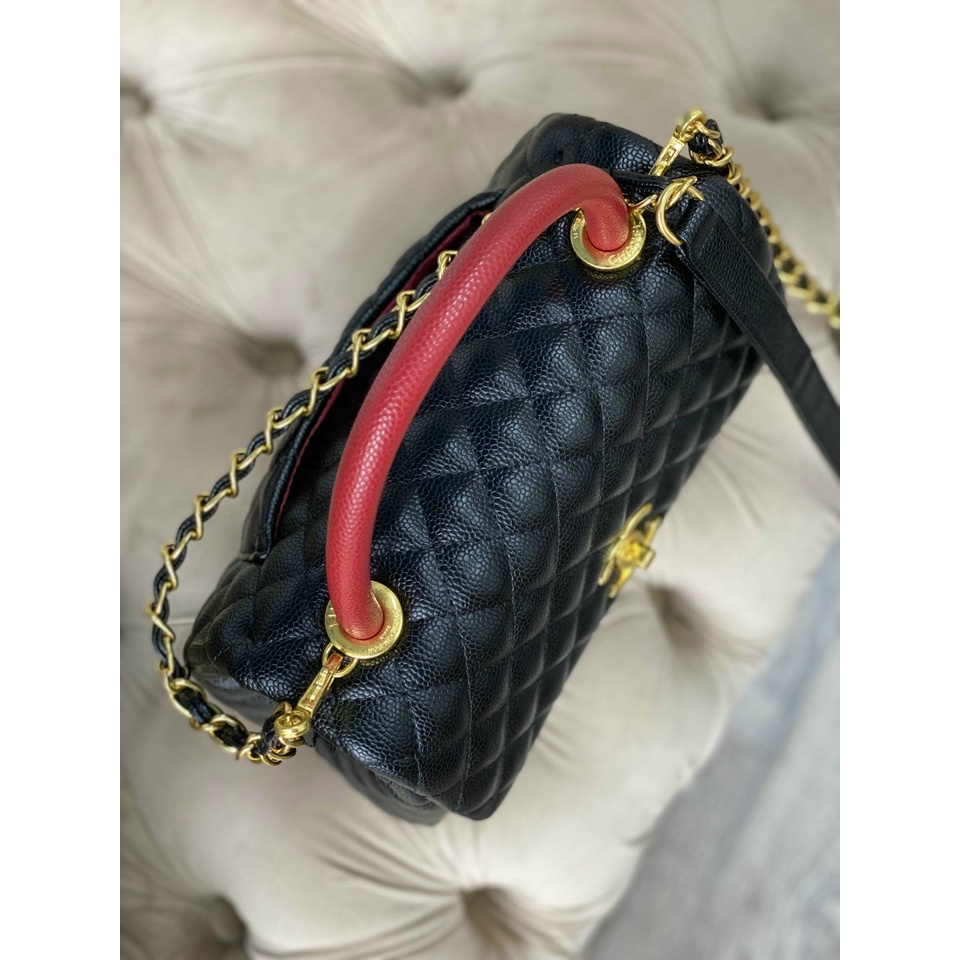 Túi xách Chan Coco size 25 hàng xuất da hạt Fullbox/Túi đeo chéo Chan size 25 da Caviar tag vàng Full box
