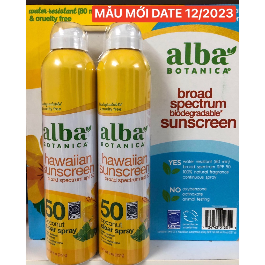 Kem Chống Nắng Dạng Xịt Alba Botanica Hawaiian SPF 50 USA