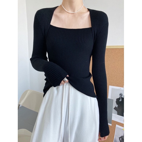 [HÀNG CÓ SẴN] A005 - Áo len mỏng cổ vuông co giãn bốn chiều thoải mái phong cách Hàn Quốc