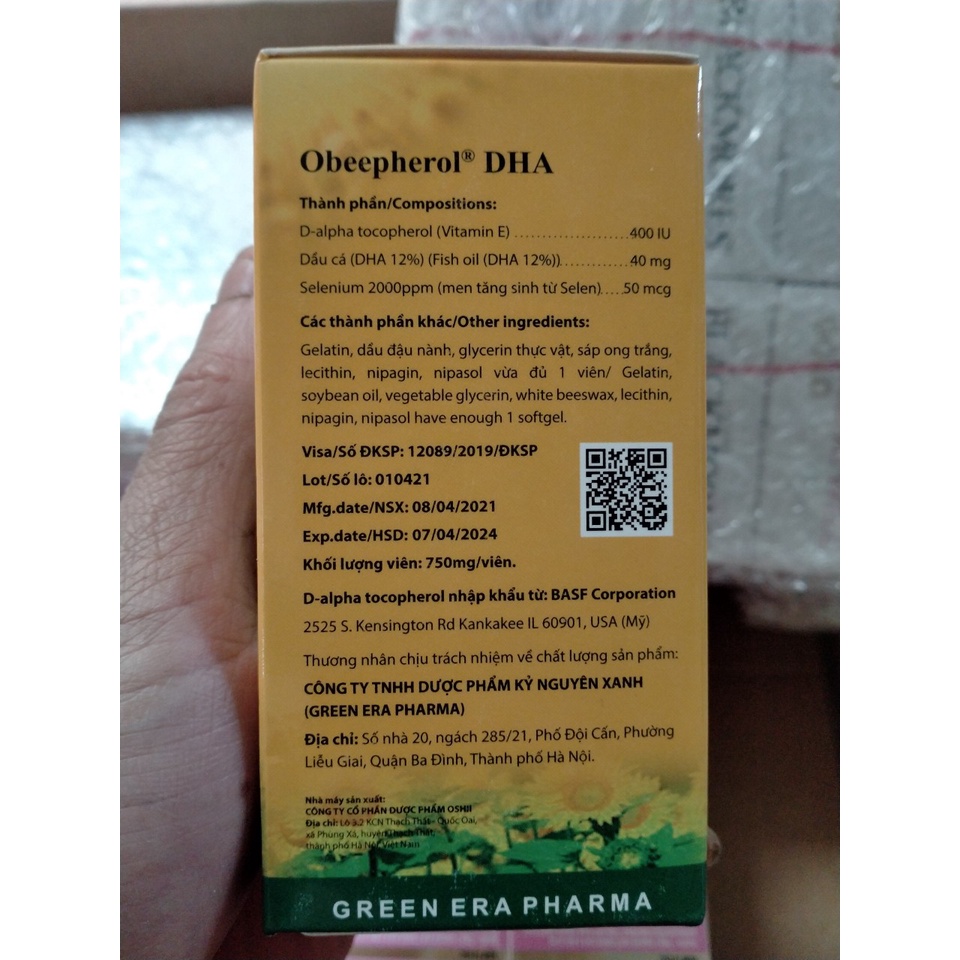 Vitamin E 400 IU Obeepherol DHA [chính hãng] thực phẩm bảo vệ sức khỏe