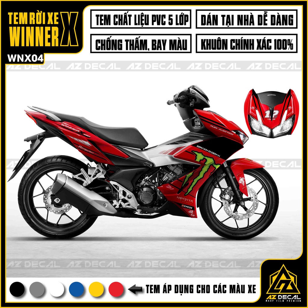 Tem Xe Winner X Chủ Đề Monster | WNX04 | Tem Rời Chất Liệu Decal Chống Bay Màu, Cắt Sẵn Dễ Dán