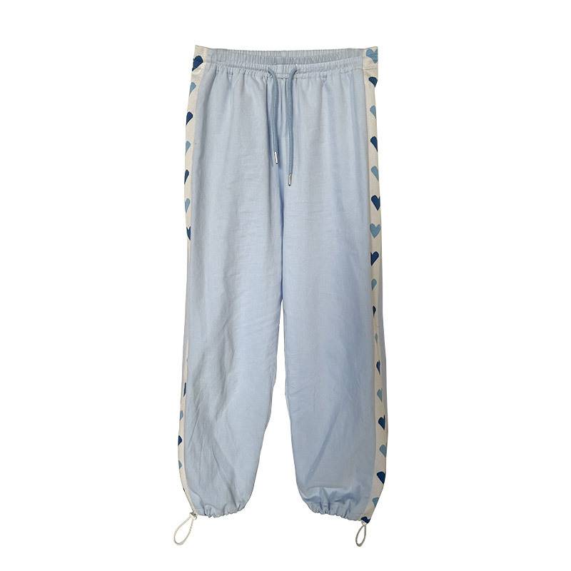 Oldpumpkin Tình yêu gốc khâu màu xanh vẽ dây Giải trí Sinh viên Nhật Bản Loose JK Nữ Mùa hè Quần thẳng | BigBuy360 - bigbuy360.vn