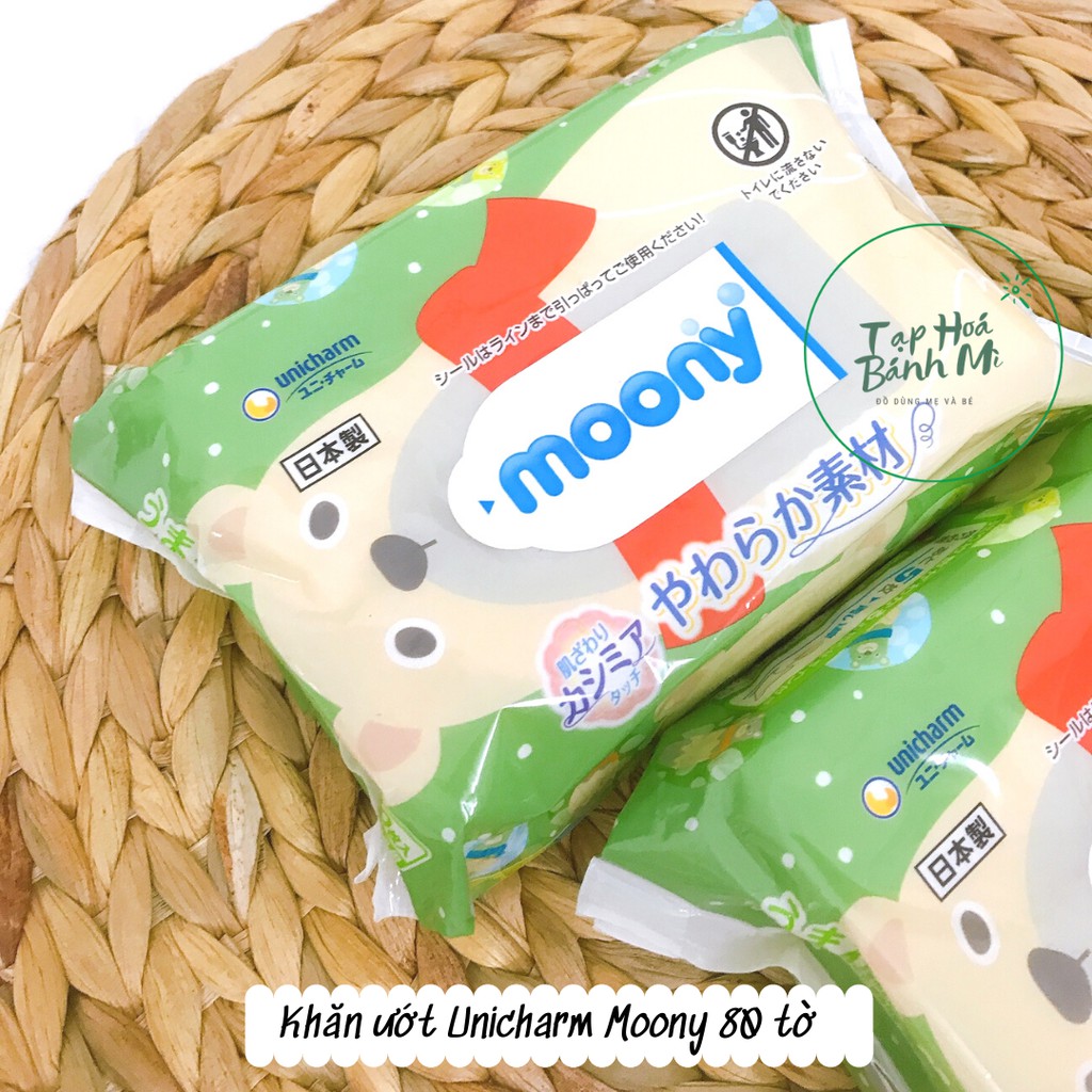 Khăn giấy ướt Unicharm Moony 80 tờ mềm mại cho bé (mẫu cũ và mới)