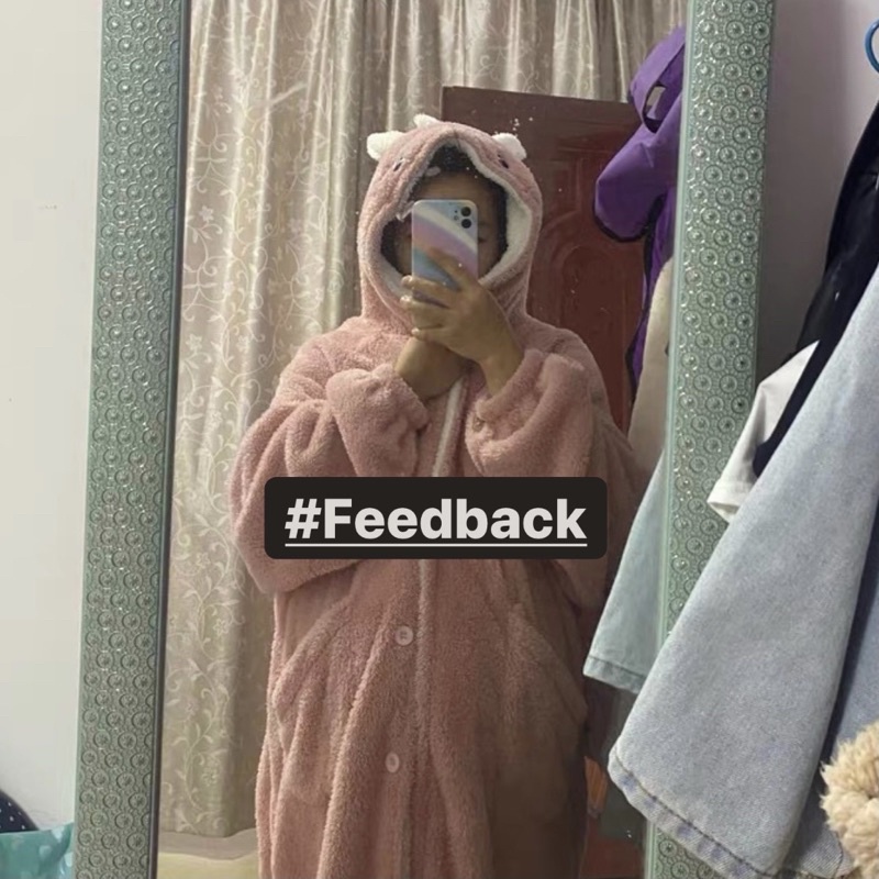 Áo choàng lông mặc nhà mùa đông có mũ trùm đầu hình thú dễ thương