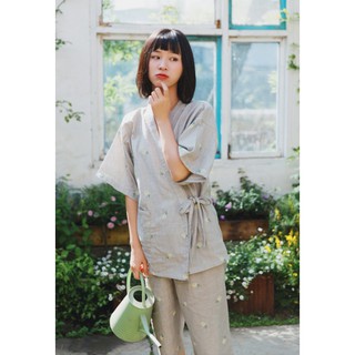 Bộ kimono hoa cotton 100% mặc sau sinh dài và lỡ set thường