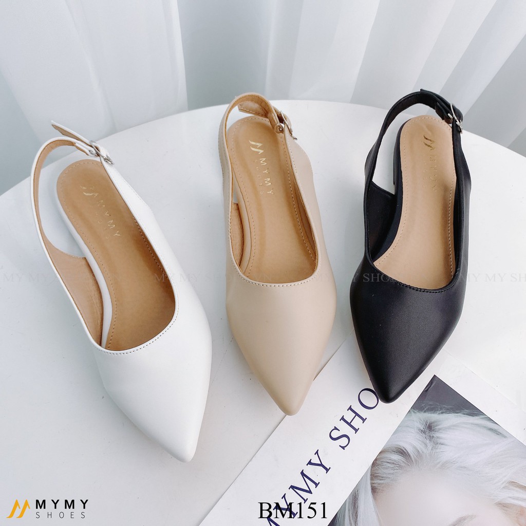 BM151 Giầy bệt bít mũi nhọn trơn da lì