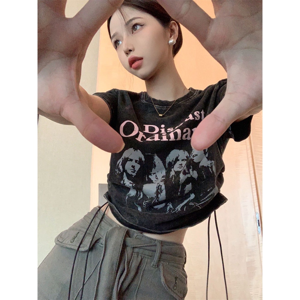 Áo thun nữ MURIOKI tay ngắn dáng rộng vintage kiểu Mỹ