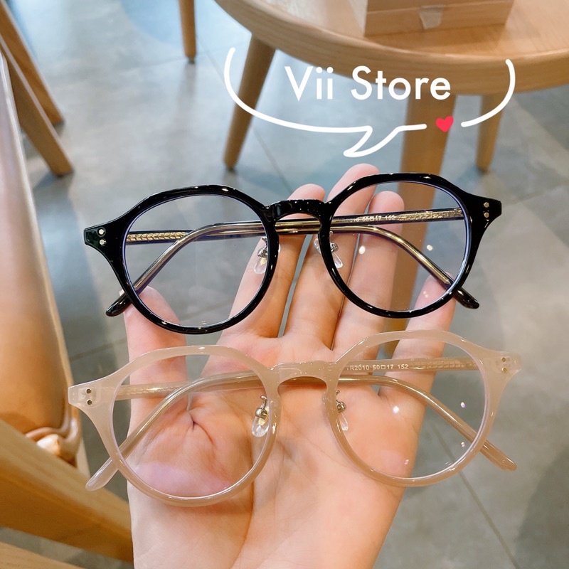 Kính nhựa dẻo tròn viền đa giác màu trà sữa form to V2010 Viistore