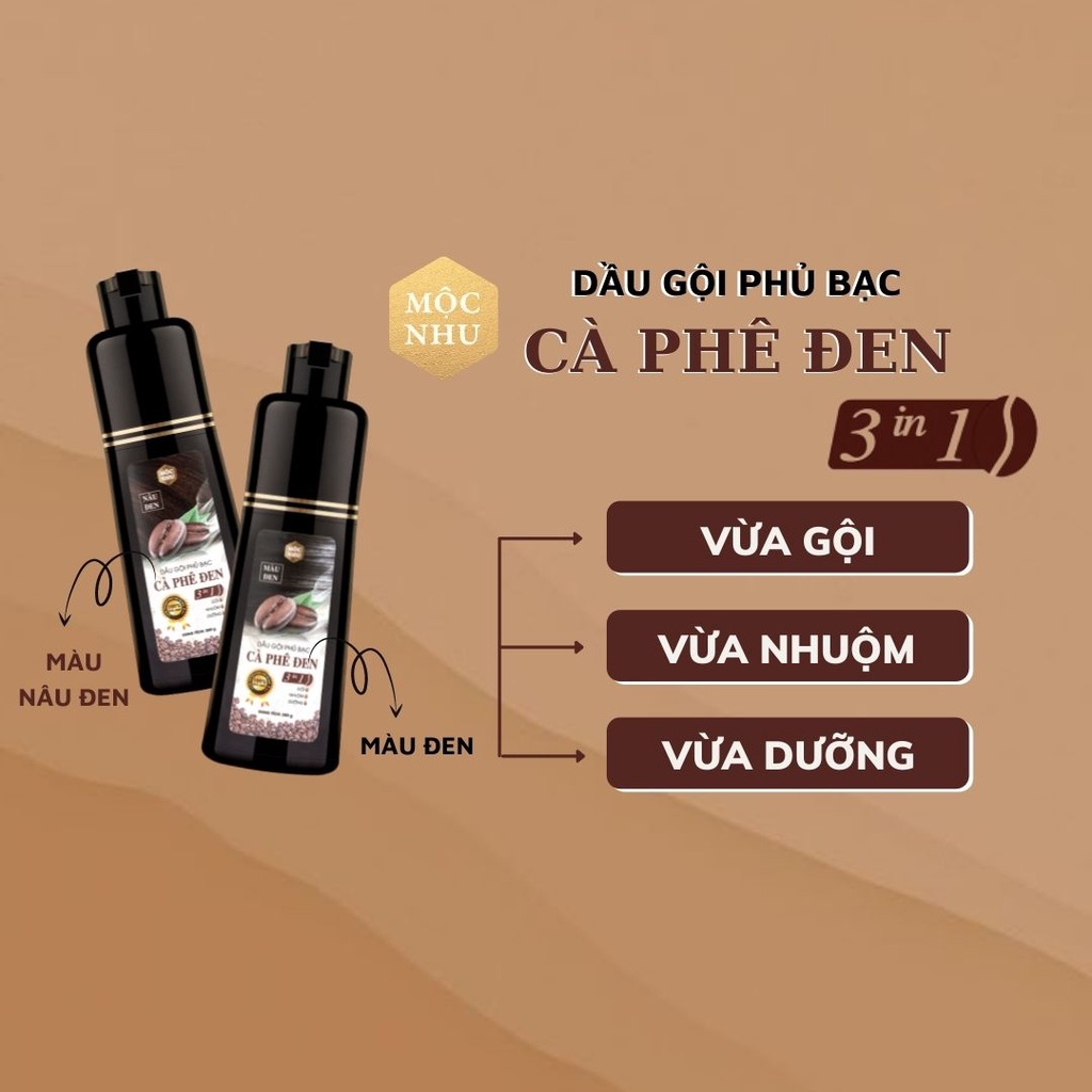 Combo Dầu Gội Phủ Bạc Cà Phê Đen và Serum Cỏ Mực Mộc Nhu Phủ Đen Tóc Bạc Sau 5 phút Gôi Tại Nhà Kích Thích Mọc Tóc Đen