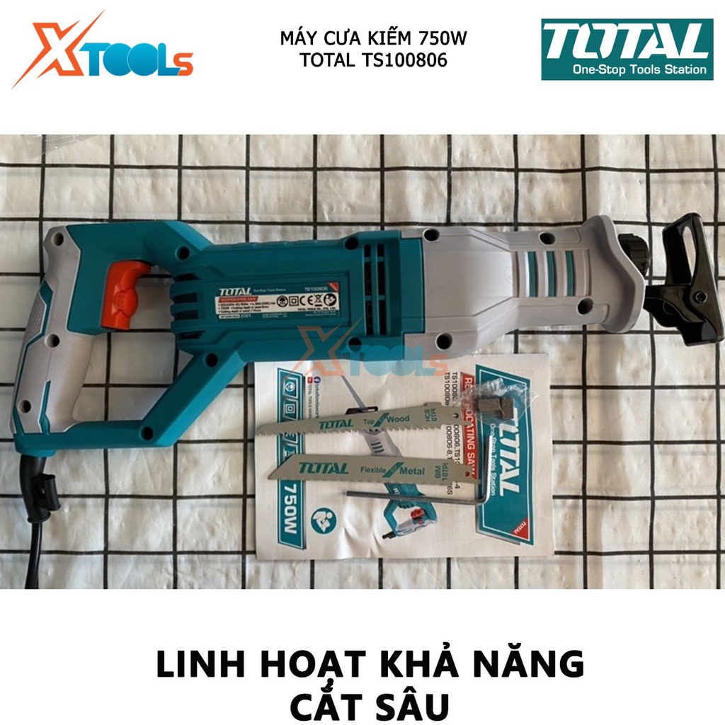 Máy cưa kiếm cầm tay TOTAL TS100806 máy cưa kiếm có điện thế 220V, 750 W, Tốc độ không tải 900-3300 rpm, chính hãng